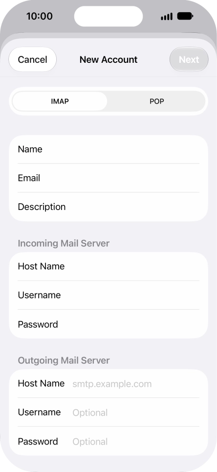 Press Host Name and key in the name of your email provider's outgoing server.