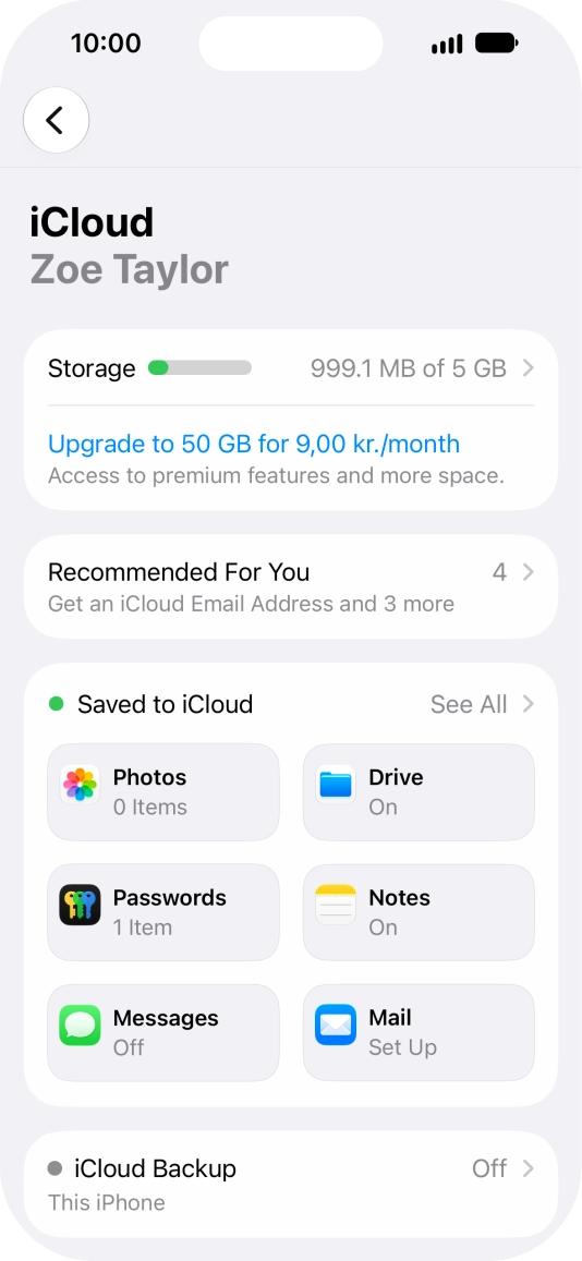 Press iCloud Backup.