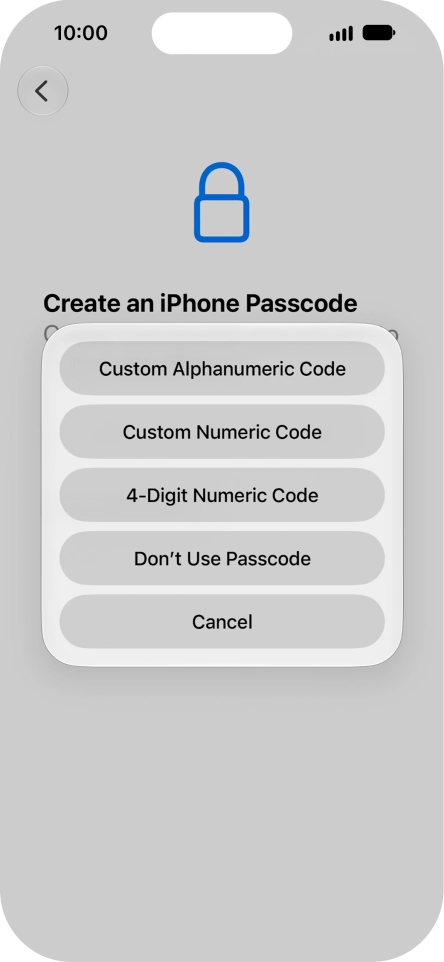 Follow the instructions on the screen to turn on use of phone lock code or press Don't Use Passcode.