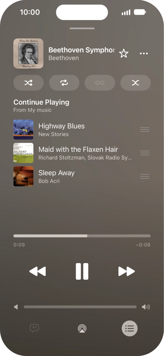 Press the shuffle icon to turn the function on or off.