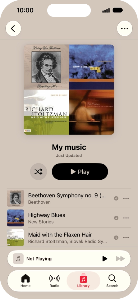 Go to the required category or playlist and press the required audio file.