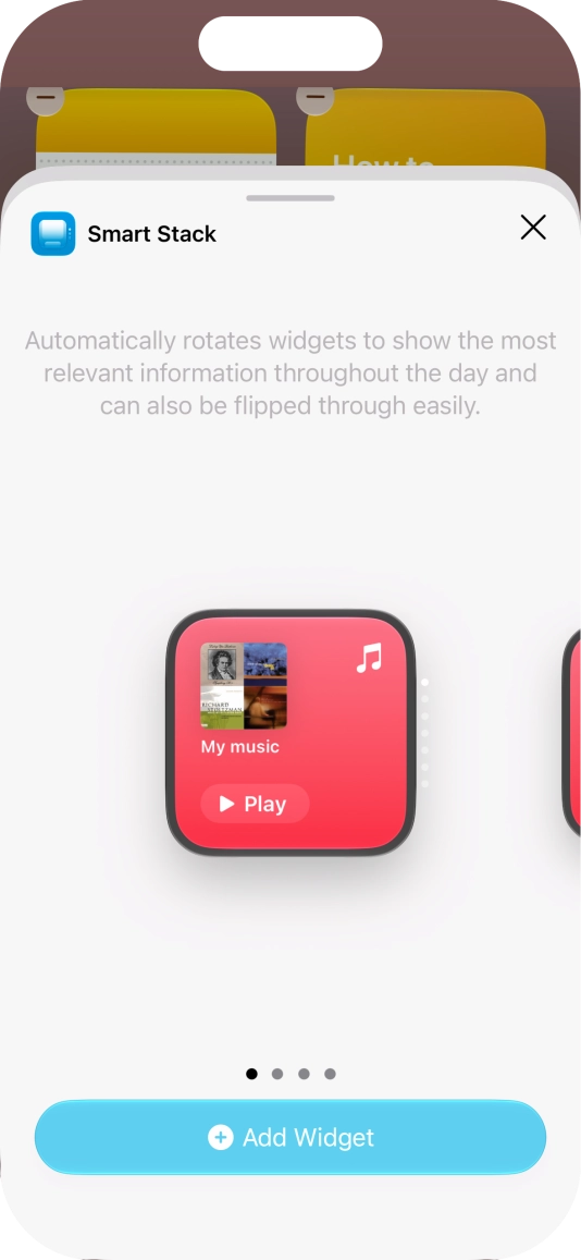 Slide your finger right or left on the screen to select the required widget size.