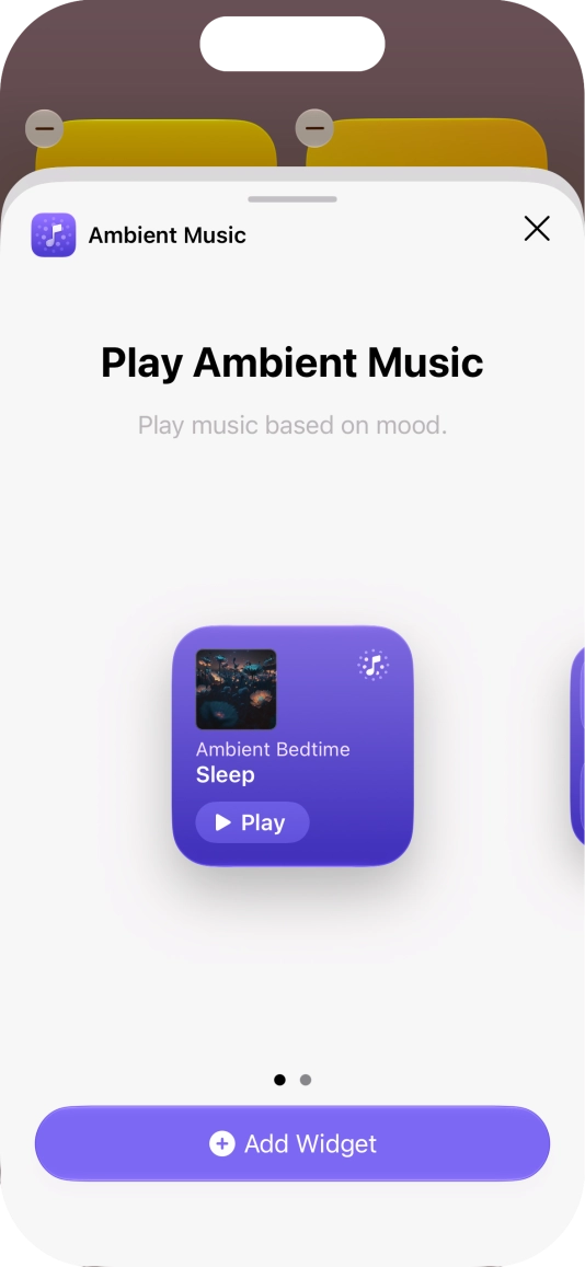 Slide your finger right or left on the screen to select the required widget size.