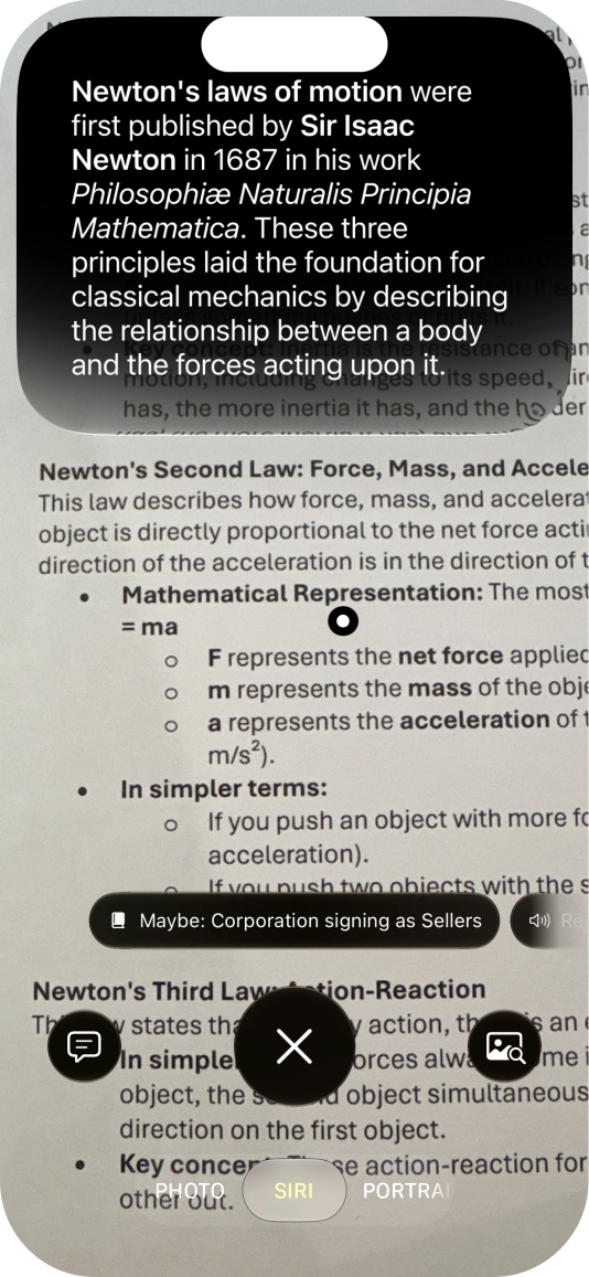 To use visual intelligence on a text, take a picture of the text, press the required setting and follow the instructions on the screen to use the function.