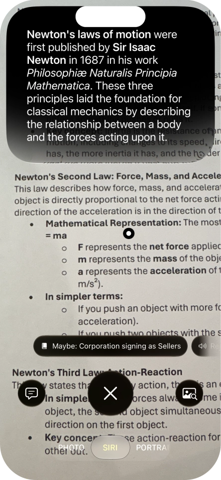 To use visual intelligence on a text, take a picture of the text, press the required setting and follow the instructions on the screen to use the function.