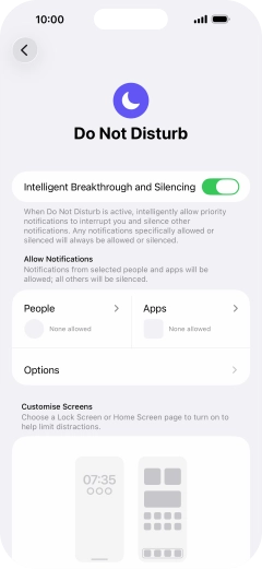 Press People and follow the instructions on the screen to select which contacts you would like to receive calls and notifications from when Do Not Disturb is turned on.