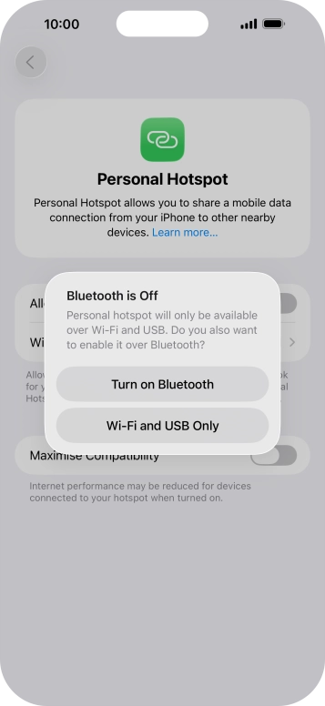 If Wi-Fi is turned on, press Wi-Fi and USB Only.