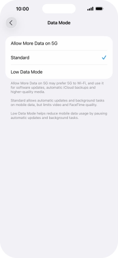Press the required setting.