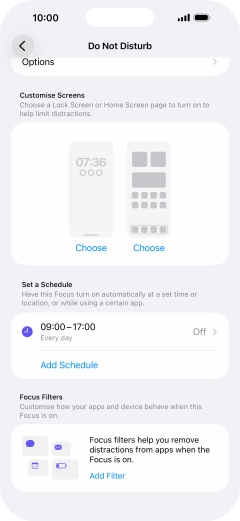 Press Add Schedule and follow the instructions on the screen to select settings for automatic activation of Do Not Disturb.