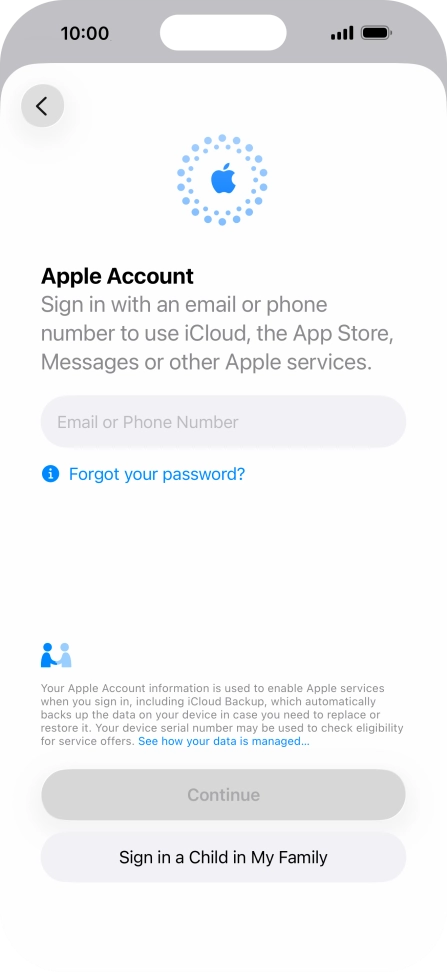 Press Email or Phone Number and key in the username for your Apple Account.