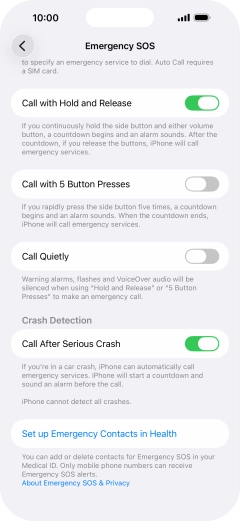 Press Set up Emergency Contacts in Health and follow the instructions on the screen to key in your emergency info and emergency contacts.