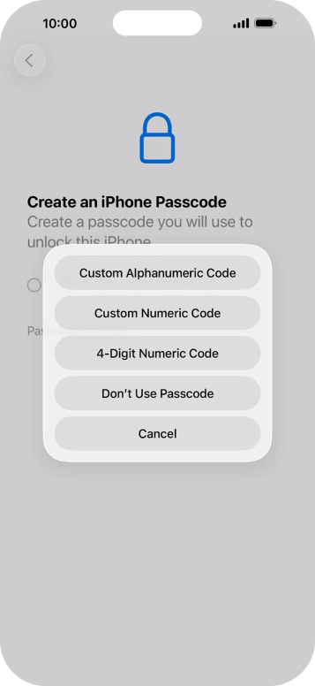 Follow the instructions on the screen to turn on use of phone lock code or press Don't Use Passcode.