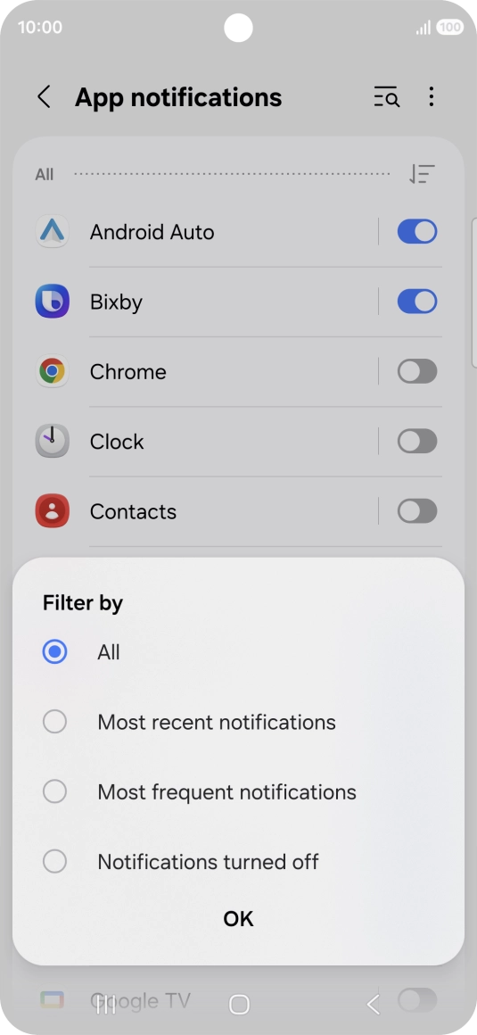 Press the required setting.