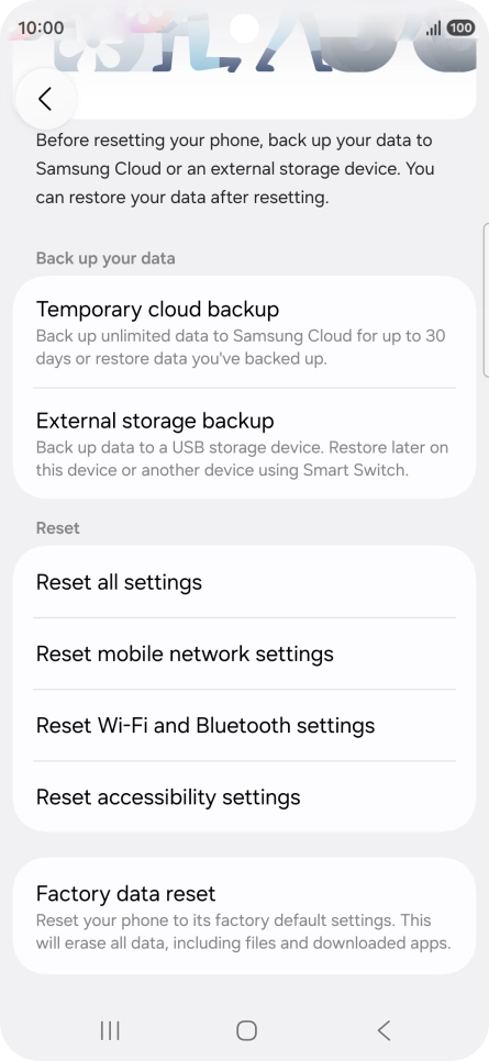Press Factory data reset.