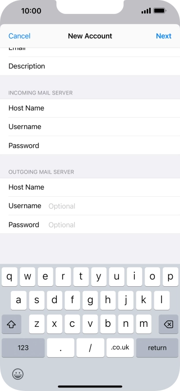 Press Username and key in the username for your email account.