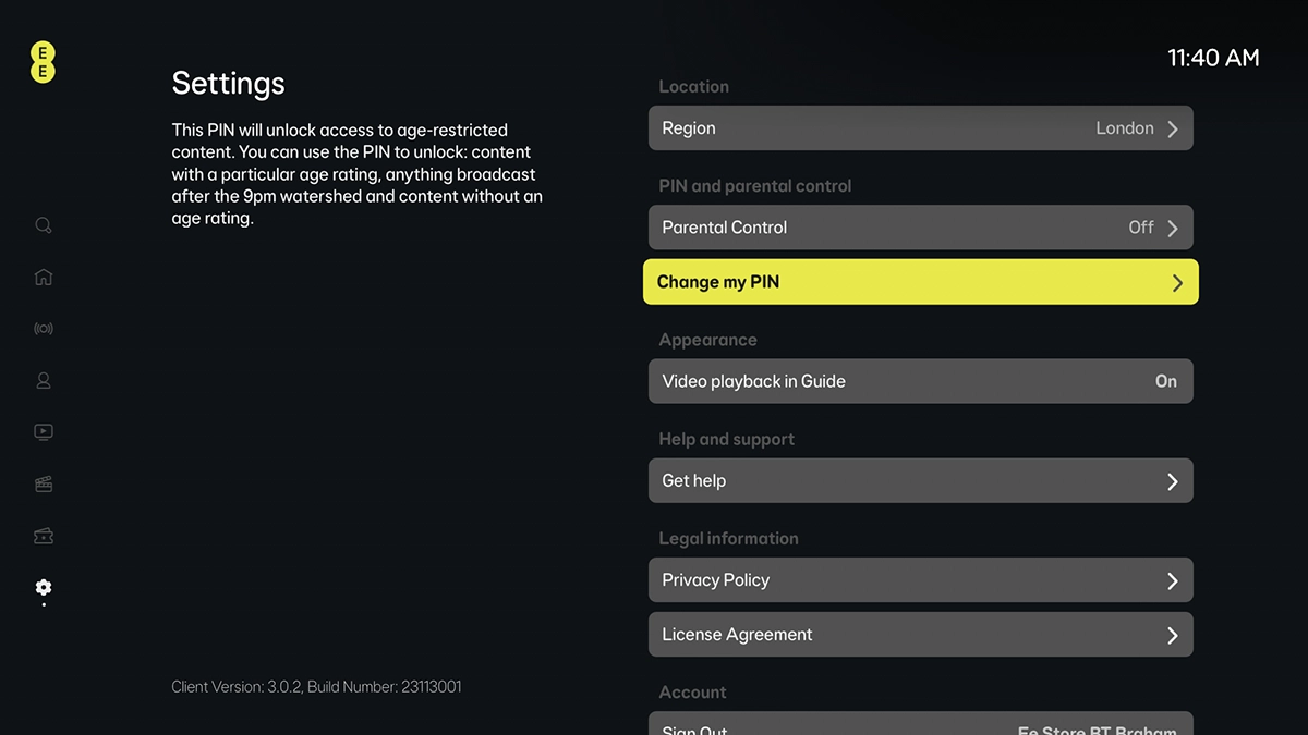 Highlight Change my PIN.