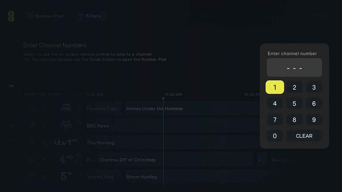 Key in the number of the required TV channel.