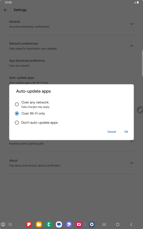 To turn on automatic update of apps using mobile network, press Over any network.