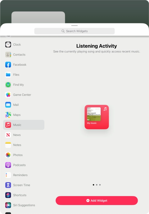 Slide your finger right or left on the screen to select the required widget size.