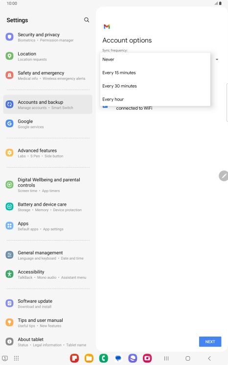 Press the required setting.