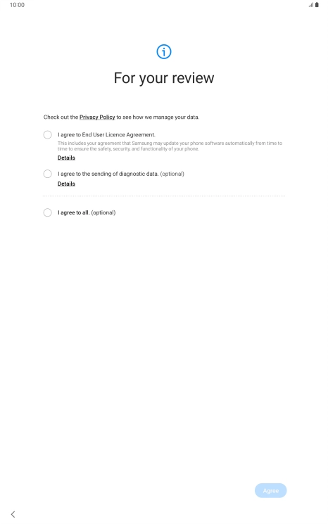 Press the fields next to the required settings to select them.