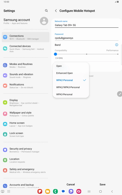 Press WPA3-Personal to password protect your Wi-Fi hotspot.