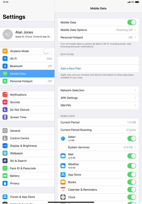 Press Mobile Data Options.