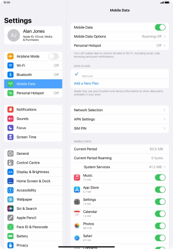 Press Mobile Data Options.