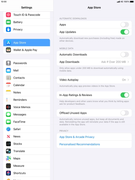 Press the indicators next to the required content types to turn the function on or off.