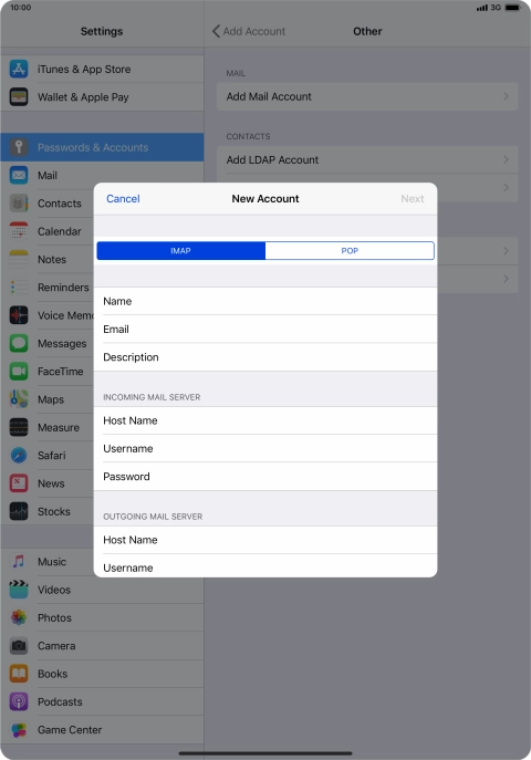 Press IMAP.