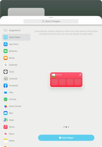 Slide your finger right or left on the screen to select the required widget size.