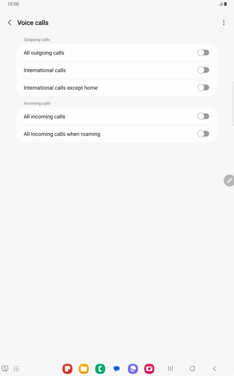 Press the indicator next to the required barring type to turn the function on or off.