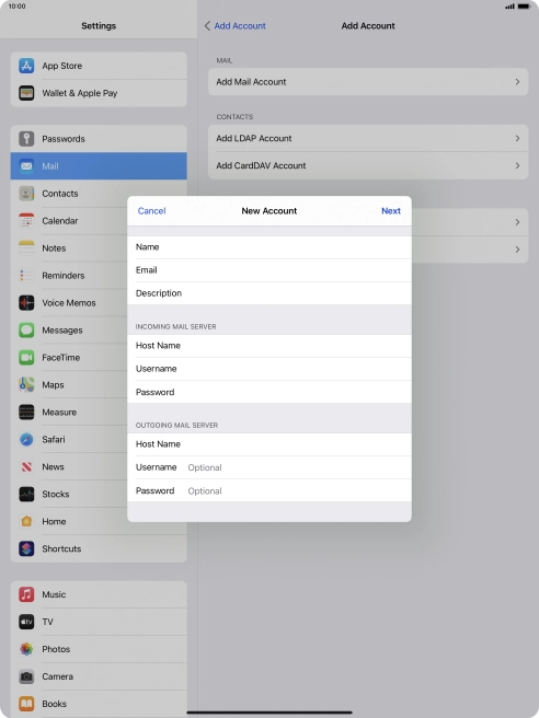Press Username and key in the username for your email account.