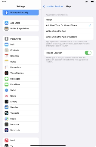 Press the required setting to turn the function on or off.