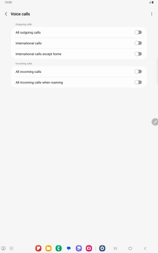 Press the indicator next to the required barring type to turn the function on or off.