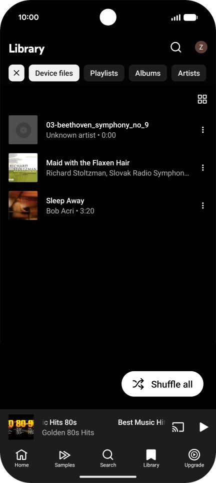 Press the required audio file.