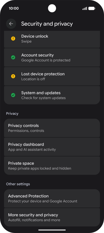 Press Lost device protection.