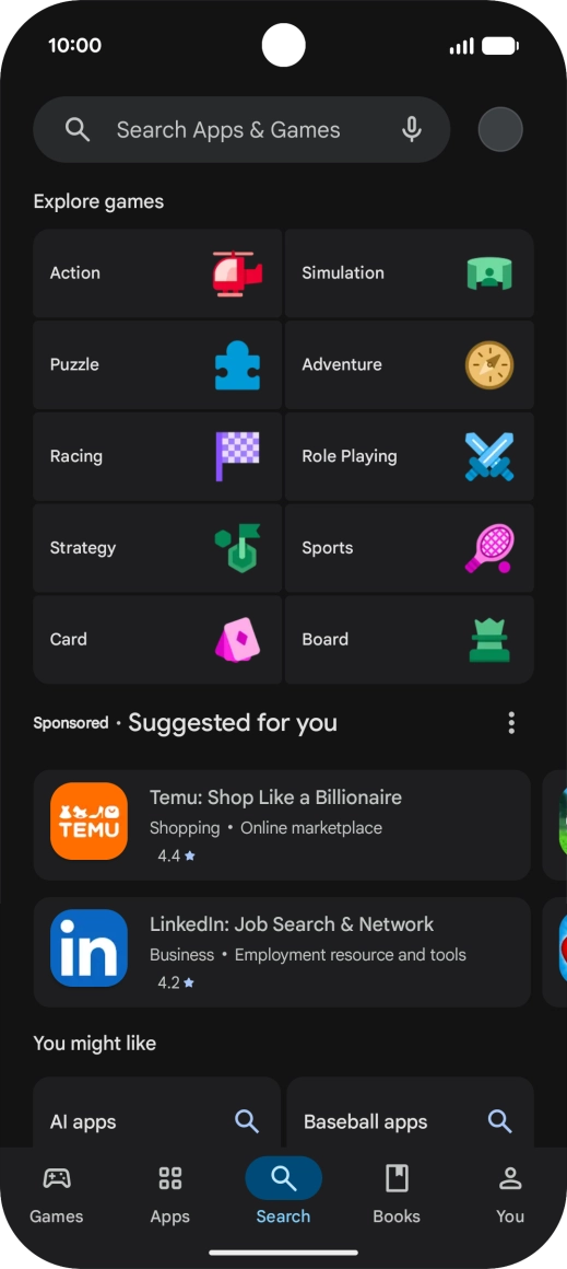 Press the search field.