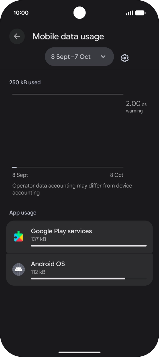The data usage for each application is displayed below the name of the application.