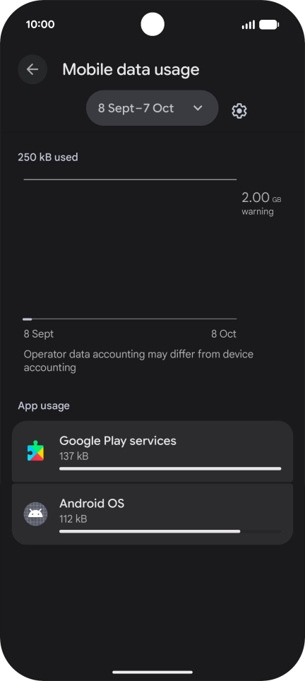 The data usage for each application is displayed below the name of the application.