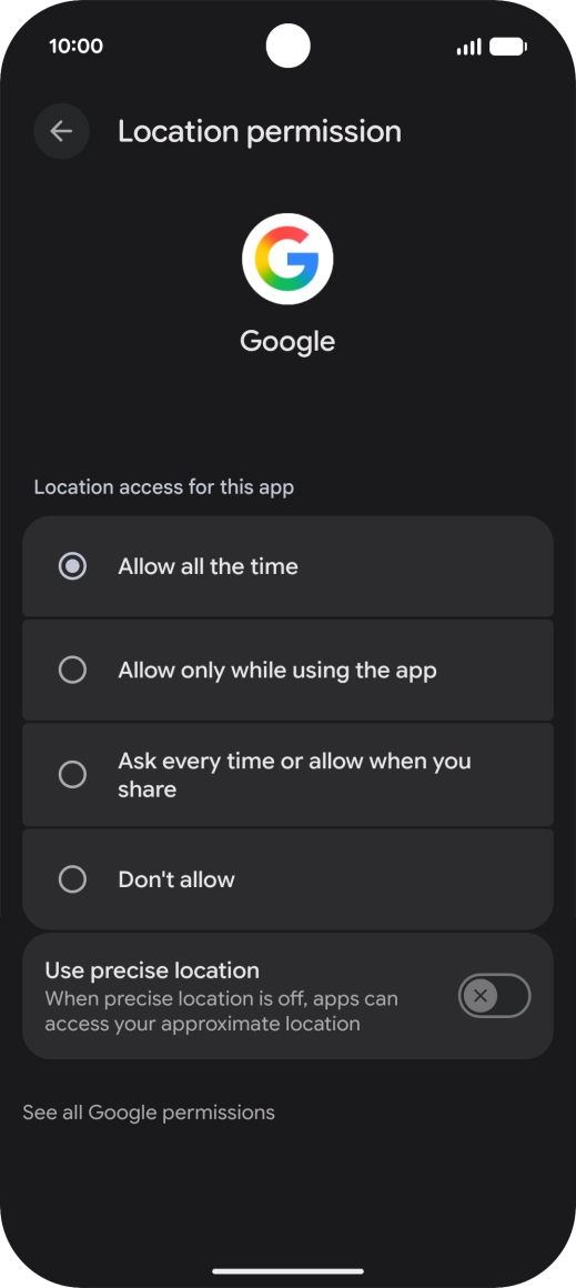 Press the required setting.