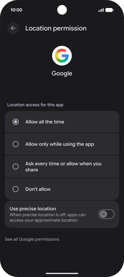 Press the required setting.