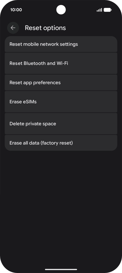 Press Erase all data (factory reset).
