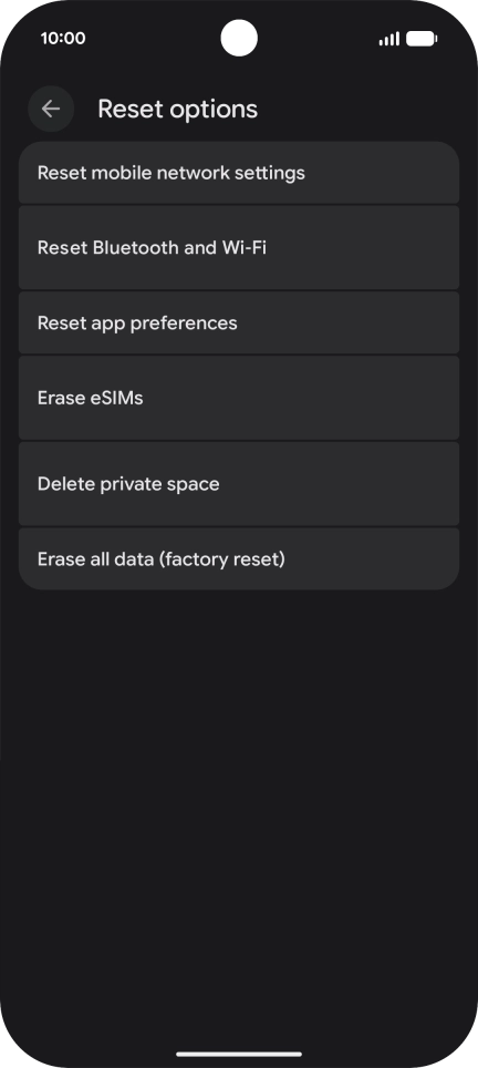 Press Erase all data (factory reset).