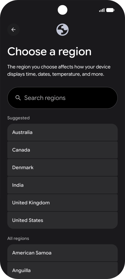 Press the required country or area.