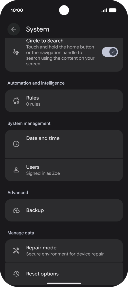 Press Reset options.
