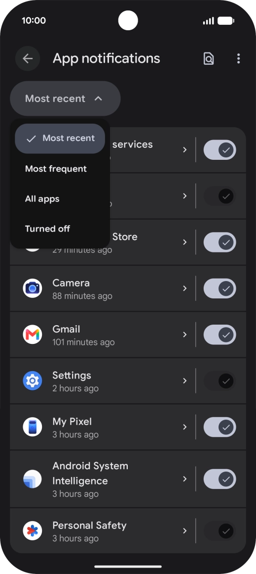 Press the required setting.