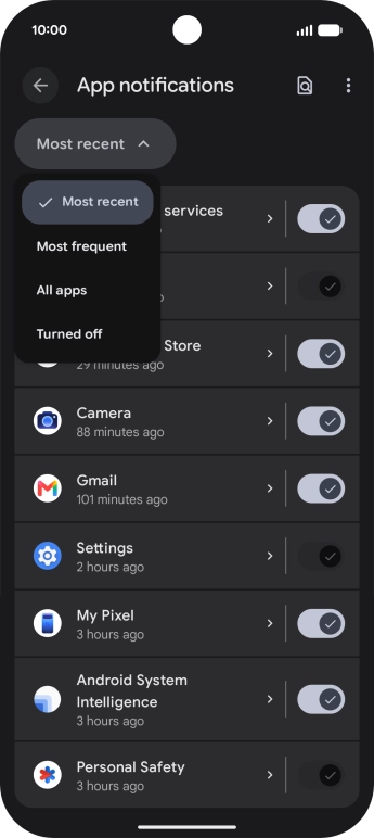 Press the required setting.