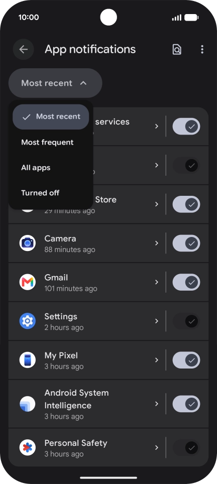 Press the required setting.
