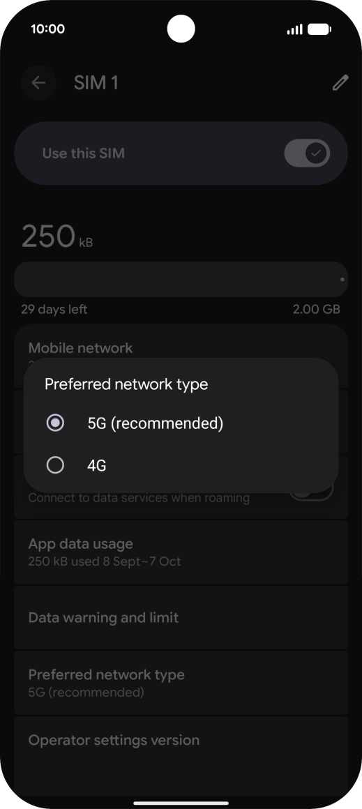 Press the required network mode.